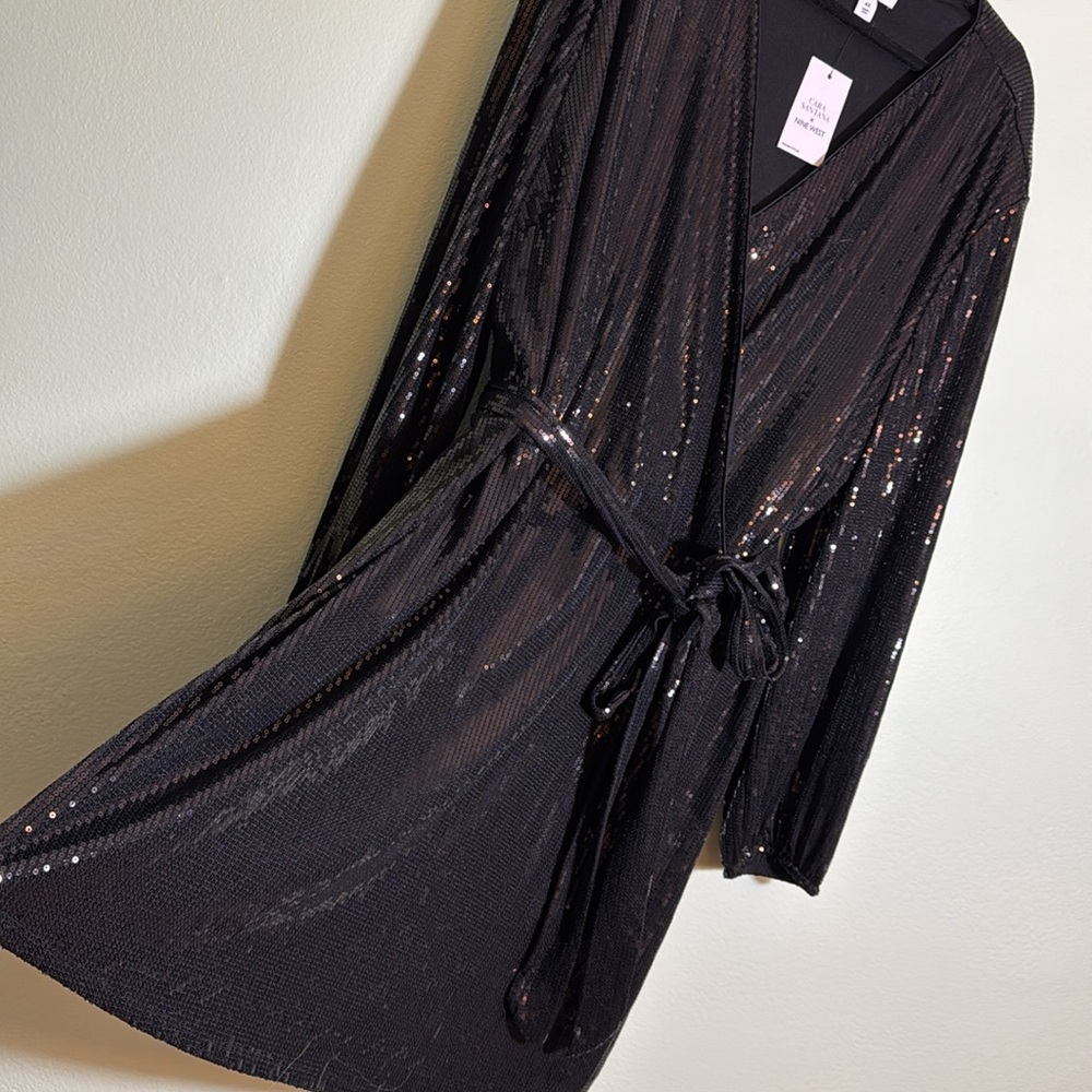 Nine West Cara Santana 4x plus sequin faux wrap dress tie waist belt - Picture 6 of 8